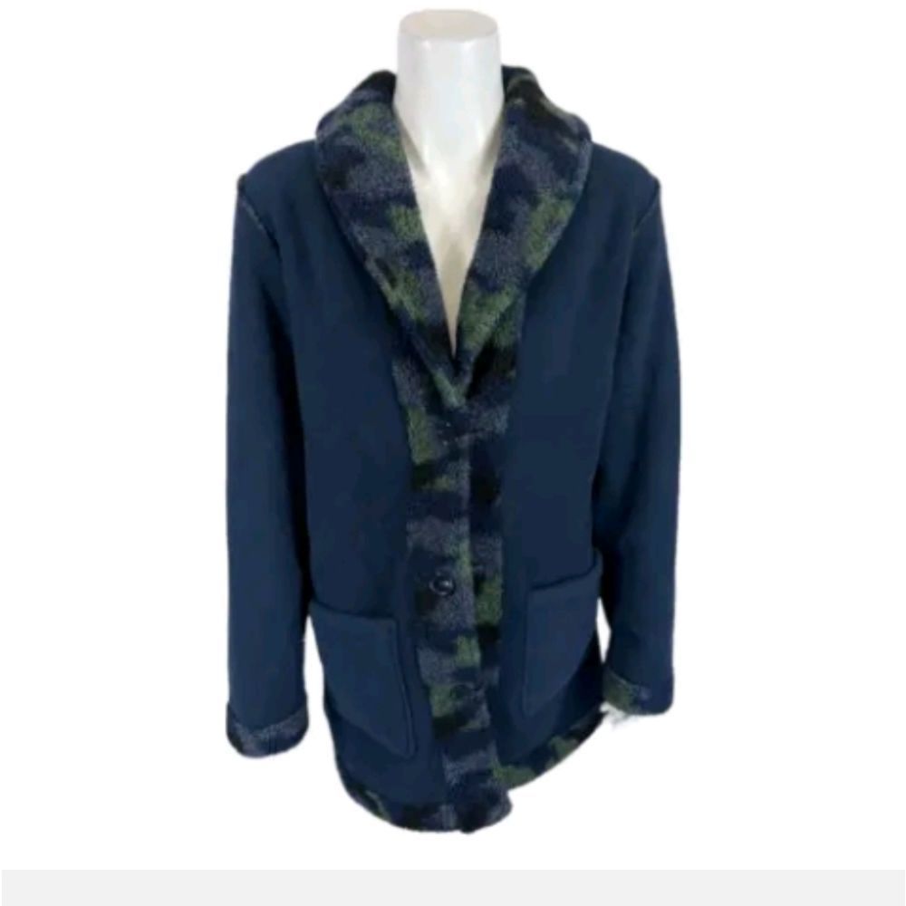 SUSAN GRAVER WEEKEND REVERSABLE NAVY SHERPA JACKET SZ L/XL
